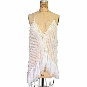 FREE PEOPLE White Lace Ruffle Camisole Top L
